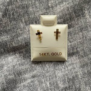14k screw back cross earrings